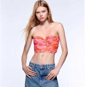 Zara Floral Tulle Corset Crop‎ Top size S